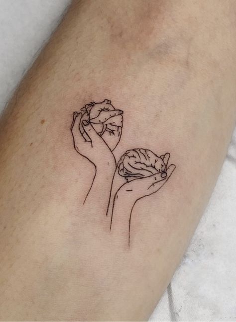 Healed Heart Tattoo Ideas, Head Over Heart Tattoo, It’s A Beautiful Day To Save Lives Tattoo, Self Love Minimalist Tattoo, Romantic Tattoos For Women, Coming Out Tattoo, Overthinking Tattoos For Women, Psychology Tattoo Minimalist, Healing Heart Tattoo