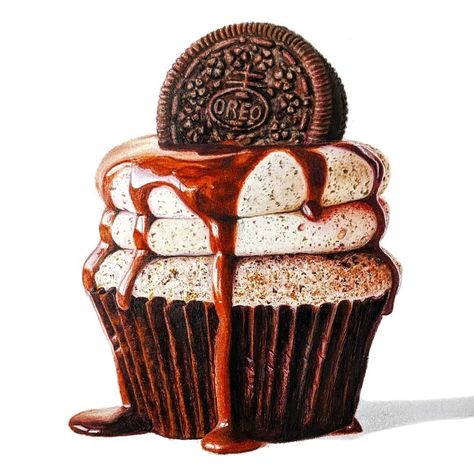 Oreo cupcake baked using Pencil colors 😁 Reference from @thescranline 👈 Awesome cake recipes!! . . . . . #cupcakes #colorpencil #artposts… Dessert Quotes, Colored Pencil Artwork Ideas, Confectionary Art, Recipes Cupcakes, Oreo Cupcake, Iphone Wallpaper Earth, Cupcake Illustration, Realistic Cakes, Cupcake Drawing