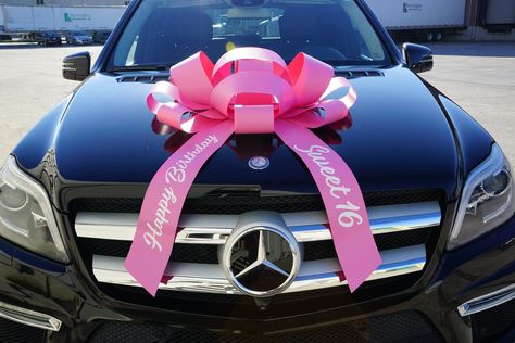 New Car With Bow, Sweet 16 Car Surprise Ideas, Car With Bow, Sweet 16 Car, Sweet 16 Gift Ideas, Bmw Truck, Cars Decor, Car Bows, Huge Gifts