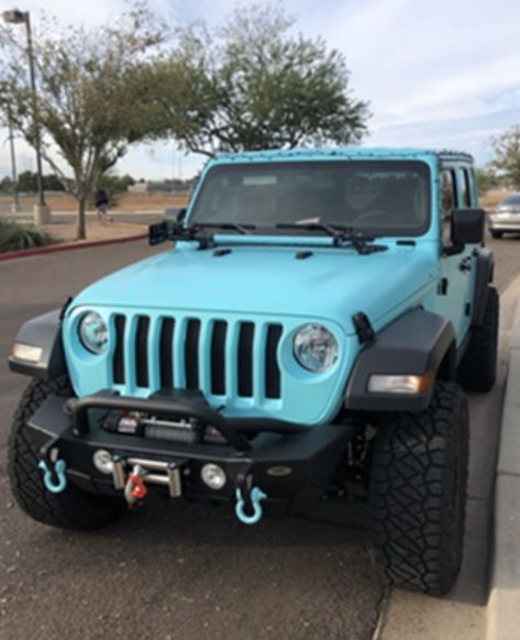 Beautiful Tiffany blue Jeep!! Aqua Jeep, turquoise Jeep, teal Jeep, vinyl wrap Tiffany Blue Jeep Wrangler, Light Blue Jeep Aesthetic, Jeep Color Ideas, Light Blue Jeep Wrangler, Turquoise Jeep Wrangler, Blue Jeep Wrangler Aesthetic, Jeep Wraps Ideas, Wrapped Jeep Wrangler, Teal Jeep Wrangler