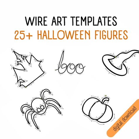 25 Halloween figures for knitted wire art, wire art templates, tricotin pattern, wire bending templates for halloween,  halloween diy Upon purchase, you will see a download page on the screen. You will see 2 pdf files.  Both of them contain the same halloween figures,but the second one contains smaller versions.  HOW TO USE Print out the pdf files and start creating your own personalized DIY projects. If you want to change the letters' size, you can simple change them through printer settings. Wired Art, Halloween Bricolage, Knitted Wire Art, Wire Spider, Wire Letters, Wire Bending, Wire Sign, Wire Knitting, Halloween Figures