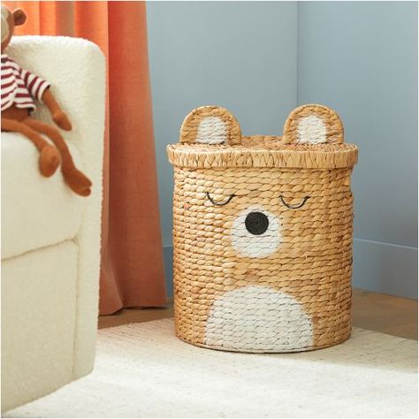 Bear Basket, Bear Storage, Kids Storage Bins, West Elm Kids, Lidded Baskets, Modern Nursery Decor, Playroom Organization, Nursery Storage, Playroom Furniture