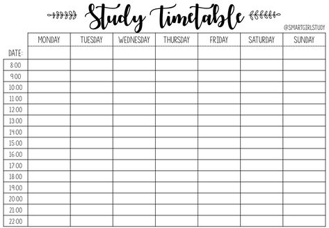 Studying Timetable, Gcse Revision Timetable, Revision Timetable Template, Study Timetable Template, Revision Timetable, Study Time Table, Study Schedule Template, Tree Slogan, Timetable Ideas