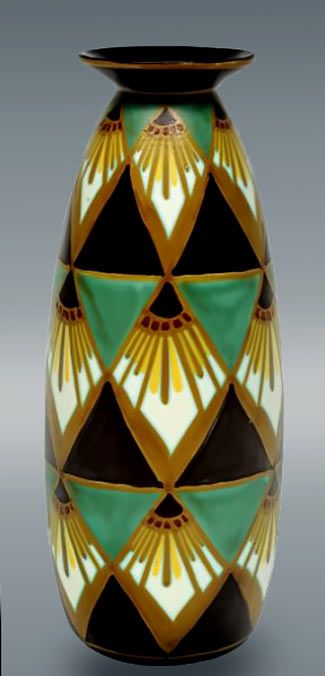 325px-676px-Art-Deco-Charles-Catteau Art Deco Pottery Design, Art Deco Glass Vase, Art Deco Plant Pots, Art Deco Objects, Art Deco Ceramics, Small Vases Decor, Art Deco Pattern Geometric, Art Deco Glassware, Vases Art