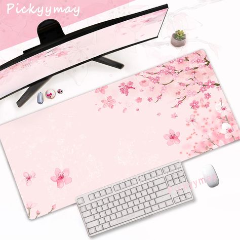 5.05US $ 77% OFF|Pink Cherry Blossoms Mousepad Home Computer Table Large Pc Mouse Pad Art Sakura Keyboard Mause Rug Desk Mat Office Accessories - Mouse Pads - AliExpress Sakura Keyboard, Christmas Elf Outfit, Cherry Blossom Design, Kawaii Games, Gaming Pc Build, Christmas Tree Dress, Kawaii Bags, Kawaii Pens, Desk Pads