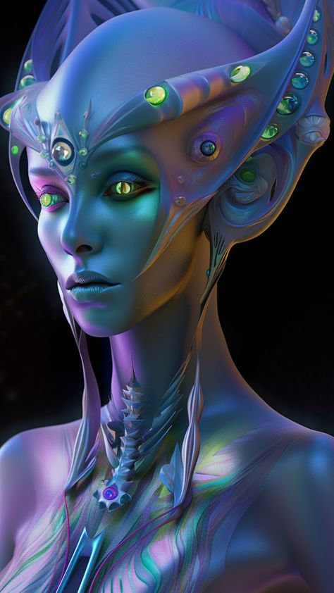 Alien Fantasy Art, Beautiful Alien Female, Ethereal Alien, Cosmic Alien, Pretty Alien, Alien Women, Alien Beauty, Alien Woman, Beautiful Alien