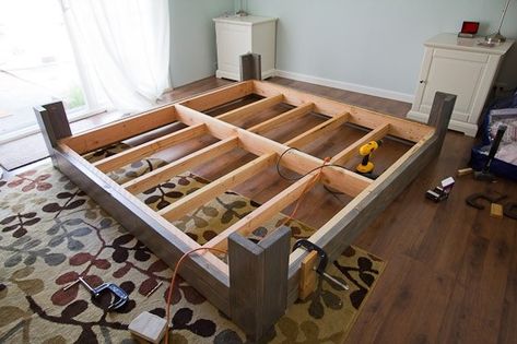 Simple Platform Beds - Foter Diy Bedframe King, Diy Bed Frame Plans, Bed Frame Plans, Diy Platform Bed, Built In Bed, Diy Bed Frame, Bed Plans, Wood Bed Frame, King Bed Frame