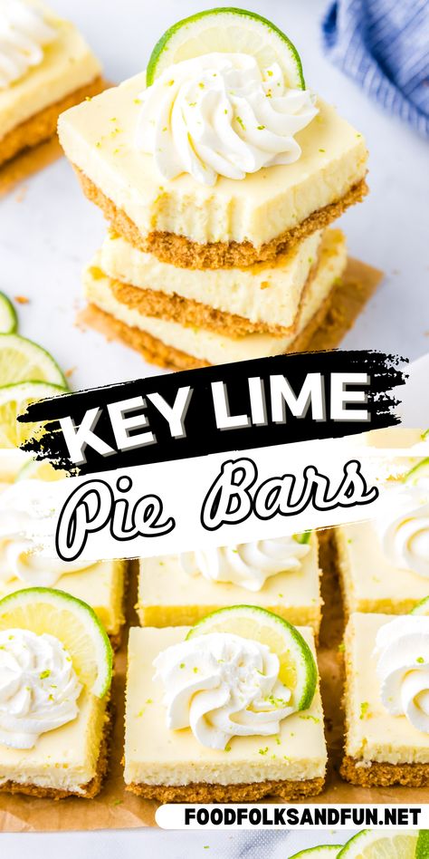 These Key Lime Bars taste like Key Lime Pie but in bar form. They’re creamy, zesty, and much easier to make than the classic pie. Single Serve Key Lime Pie, Key Lime Pie Squares Bar Recipes, Key Lime Pie Squares, Mini No Bake Key Lime Pie, Key Lime Desert, Lime Recipes Dessert Easy, Sheet Pan Key Lime Pie Bars, No Bake Key Lime Pie Bars, Easy Key Lime Recipes