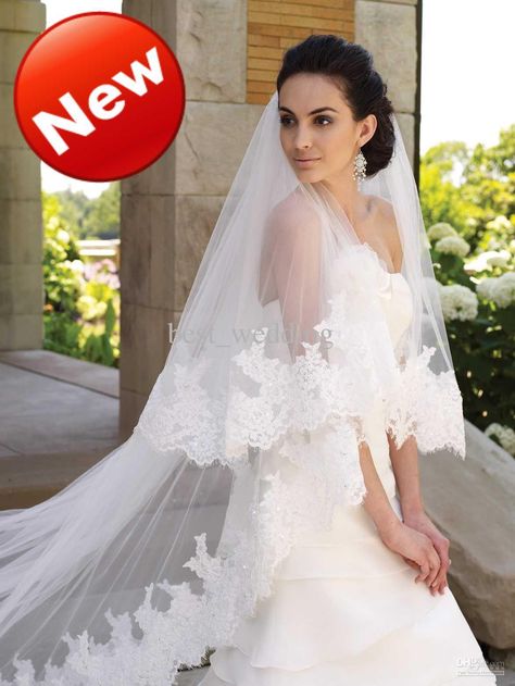 Alfred Angelo Veils Luxury White Lace Applique Wedding Veils For Wedding Dresses Bridal Gowns Wedding Accessories Wv 007 Birdcage Veil Hairstyles From Best_wedding, $31.42| Dhgate.Com Long Veils Bridal, Tulle Wedding Veil, Long Veil Wedding, Cathedral Bridal Veils, Cathedral Wedding Veils, Wedding Bridal Veils, Wedding Veils Lace, Wedding Dress With Veil, Wedding Dress Accessories