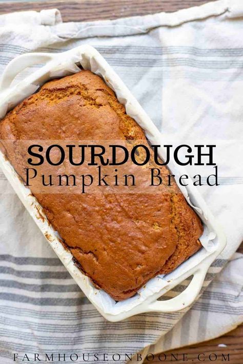 A fall favorite, this homemade sourdough pumpkin bread is a sweet and quick bread full of pumpkin spice, pumpkin puree and tangy sourdough starter. Everyone will love this recipe. #farmhouseonboone #sourdoughpumpkinbread #pumpkinbread #sourdough Sourdough Halloween Treats, Sourdough Discard Pumpkin Bread, Einkorn Sourdough Recipes, Pumpkin Sourdough Recipes, Pumpkin Sourdough Bread, Sourdough Pastries, Sourdough Starter Recipes, Sourdough Pumpkin Bread, Sweet Quick Bread