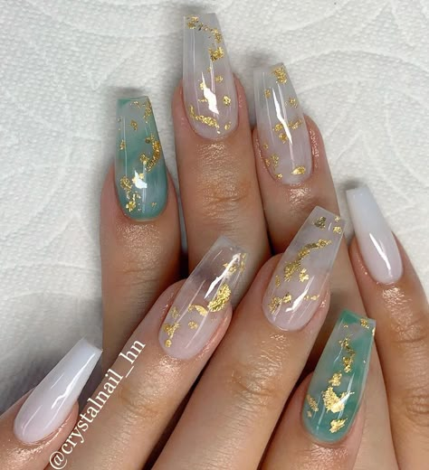 💕💎CRYSTAL💎💕 on Instagram: ““Never fade jade” 🍃 vs “Smoky marble”🌫 #nail #nailsofinstagram #nailpro #vietnails #acrylicnails #coffinnails #3dnailart #ombrenails…” Green Jade Nails, Jade Nails Designs, Margarita Nails, Green Marble Nails, Maroon Nail, Nails Grunge, Jade Nails, Green Acrylic Nails, Long Nail Art