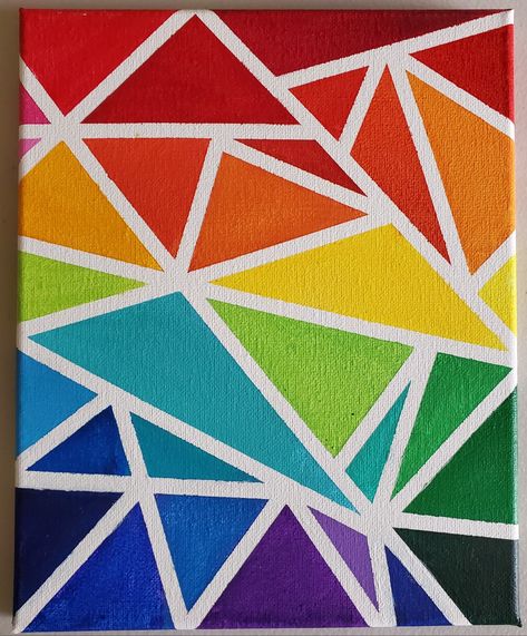 Made with acrylic on 8x12 canvas. Triangles made with masking tape Paint And Tape Art, Taped Canvas Art, Triangle Art Geometric, Masking Tape Paintings, Masking Tape Canvas Painting, Art With Tape And Paint, Geometric Tape Art, Triangle Canvas Art, Geometric Art Triangles