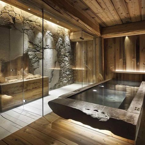 Huge Hot Tub, In House Sauna, Spa In House, Sauna Room In House, Hot Tub Indoor, House Sauna, Sauna Bathroom Design, Bed Hacks, Spa In Casa