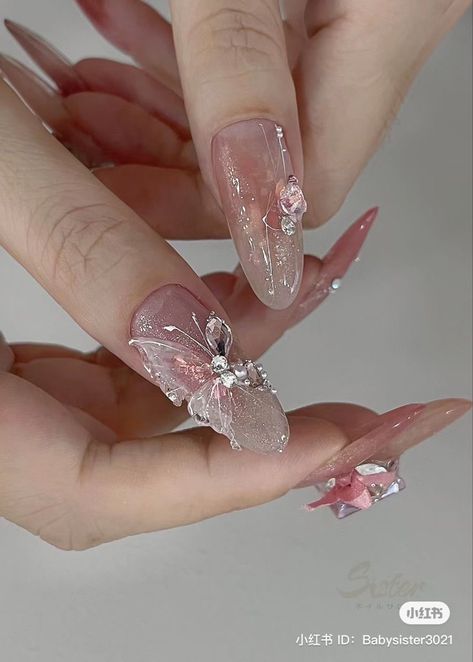 Aesthetic Douyin Nails, Douyin Valentine Nails, Pink Douyin Nails, Douyin Nails Almond, Nail Douyin, Fantasy Nail Art, Nails Douyin, Douyin Nails, Rave Nails