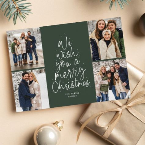 Merry Christmas Tree Fun Four Photo Green Holiday Card #zazzle #weddinginvitations #birthdayinvitations #babyshowerinvitations #zazzleinvitations #monogram #businesscards #graduation #homedecor Newlywed Christmas Card, Couple Christmas Card, Happy Holidays Photo, Family Christmas Card Photos, Family Christmas Card, Christmas Photo Card Template, Merry Christmas Family, Digital Christmas Cards, Fun Christmas Cards