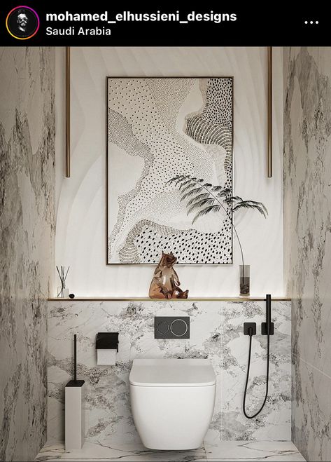 Luxury Powder Room Ideas, Parisian Bathroom, Luxury Powder Room, Bathroom Decor Pictures, Modern Apartment Decor, Small Toilet Room, Restroom Design, Washroom Design, Showroom Interior Design