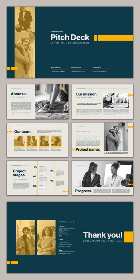 Modern pitch deck template with vibrant color combinations. Perfect for startups and entrepreneurs who want to create a visually appealing and attention-grabbing Presentation Layout Design Templates, Slide Template Design, Corporate Graphics, Pitch Deck Graphic Design, Profile Design Layout, Deck Template, Presentation Design Inspiration, Template Presentation, Brand Pitch Deck