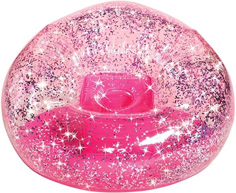 AmazonSmile: Three Cheers for Girls by Make It Real - Pink Glitter Confetti Chair - Inflatable Lounge Chair for Kids - Comfortable & Portable Blow Up Chair Perfect for Outdoors, Bedrooms, Game Room, Dorms & More: Toys & Games Blow Up Chair, Inflatable Furniture, Inflatable Chair, Bedroom Games, Cheer Girl, Pink Chair, Glitter Confetti, Comfy Chairs, Pvc Vinyl