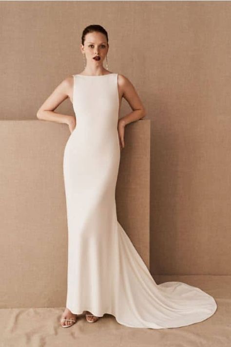 Halter Wedding Dress Simple, Satin Sheath Wedding Dress, Cheap Wedding Dress Boho, Minimalist Bride, Anthropologie Wedding, Affordable Wedding Dresses, Wedding Dresses For Sale, Brides Wedding Dress, Modern Wedding Dress