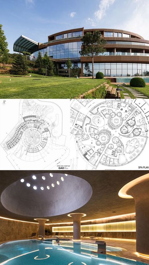 Circular Hotel Plan, Round Architecture Design, Hotels Plans Architecture, Hotel Plans Architecture, Spa Architecture Design, Spa Plan Architecture, Hotel Design Architecture Concept, Spa Design Plan, Spa Plan Architecture Spas