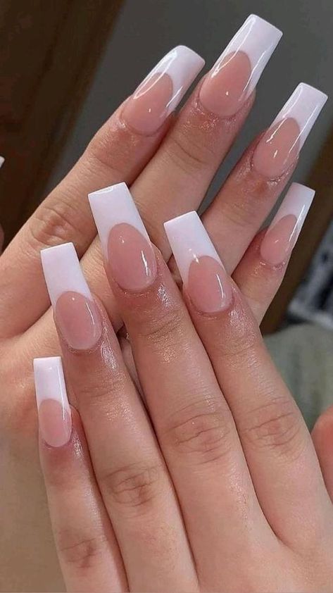 Nails April, White Tip Nails, Aqua Nails, April Nails, White And Silver Nails, Fingernail Designs, White Glitter Nails, Ombre Acrylic Nails, Homecoming Nails Acrylic