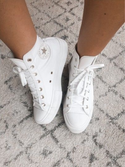 Yea, I already got them dirty but I’ve always been a sucker for white sneakers 👟- rain ☔️ or shine ☀️. I Love the platform sole and the gold details ✨ - probably the most comfortable pair of converse I’ve ever owned, and they literally go with everything 😉! #LTKstyletip #LTKshoecrush #LTKunder100 Converse Plateforme Outfit, Shoes That Go With Everything, All White Converse, White Platform Converse, White And Gold Sneakers, Rain Boots Fashion, Converse Platform, Personalized Shoes, Christmas Inspo