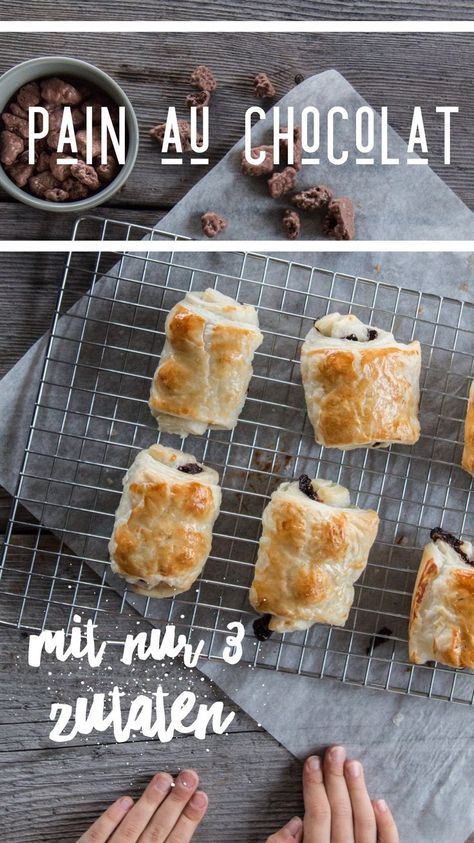 Pain au Chocolat Rezept. Ein einfaches und schnelles Backrezept mit nur 3 Zutaten. Mit Blätterteig, Schokolade und Ei. Ein leckeres Frühstück und köstlicher Snack für Zwischendurch oder das Pausenbrot. Mehr dazu auf LouMalou.ch Mini Desserts, Easy Peasy, Last Minute, Kids Meals, Food Blogger, Pineapple, Muffins, Good Food, Favorite Recipes