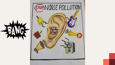 Poster on stop noise pollution Noise Pollution Project Model, Noise Pollution Pictures, Noise Pollution Illustration, Noise Pollution Drawing, Noise Pollution Poster, Poster Making Ideas, Sound Pollution, Pollution Pictures, Ear Project