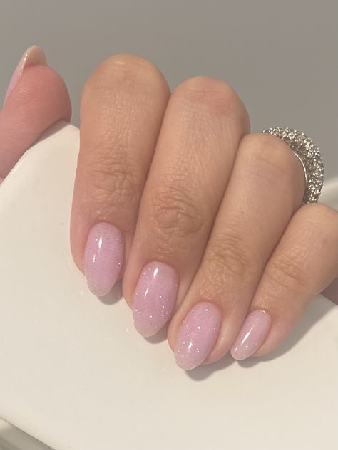 Natural Pink Sparkle Nails, Milky Pink Pedicure, Simple Jelly Nails, Milky Pink Nails Gel, Shimmery Pink Nails, Milky Pink Nail Polish, Amber Core, Pink Shimmer Nails, Milky Pink Nails