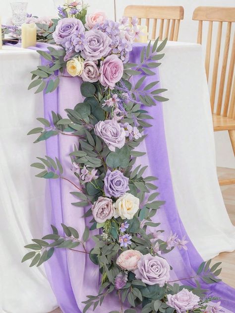 Purple  Collar     Embellished   Home Decor Backdrop Decorations For Wedding, Head Table Decor Wedding, Arch Flowers Wedding, Garland With Flowers, Sweetheart Table Centerpiece, Purple Wedding Tables, Head Table Wedding Decorations, Wedding Sweetheart Table, Wedding Arch Backdrop