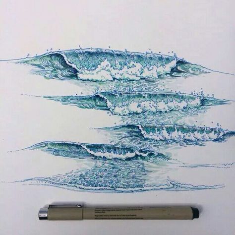 waves, wash me away Wave Drawing, Wave Painting, Water Art, Surf Art, A Pen, Water Waves, Water Painting, Chiaroscuro, A Drawing