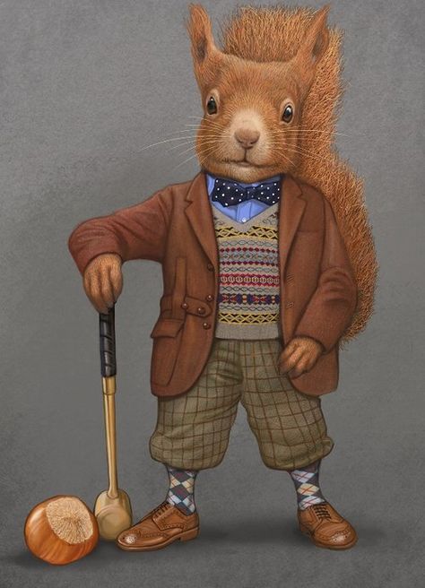 Bob Venables, Animals With Clothes, Cute Animals Illustration, Clothes Illustration, Illustration Funny, Funny Artwork, Squirrel Art, Animals Illustration, Fairy Tales For Kids