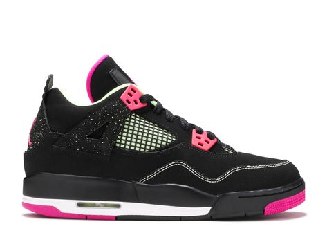 Air Jordan 4 Retro GS 'Fuchsia' - Air Jordan - 705344 027 - black/fuchsia flash/liquid lime/white Cute Jordans, Jordan Shoes For Women, Pink Jordans, Pretty Sneakers, Jordans Girls, Jordan Shoes Girls, Pretty Shoes Sneakers, Jordan Shoes Retro, Flight Club