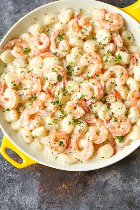 Shrimp And Gnocchi, Garlic Parmesan Cream Sauce, Parmesan Cream Sauce, Gnocchi Recipes, Shrimp Dishes, Jambalaya, Garlic Parmesan, Pork Loin, Tasty Recipes