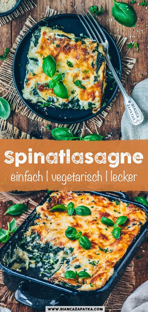 Vegane Spinat-Lasagne mit Béchamelsauce Das Beste Spinatlasagne Rezept - Diese leckere vegetarische Lasagne mit frischem Spinat, Knoblauch und cremiger veganer Béchamelsauce kann man super schnell und einfach selber machen! Es ist eine gesunde und vegane Variante des klassischen italienischen Gerichts. Easy Veggie Recipes, Quick Vegan Dinner, Dinner Ideas Vegetarian, Veggie Lasagne, Lunch Vegetarian, Dinner Vegetarian, Vegetarian Life, Veggie Dinner, Student Recipes