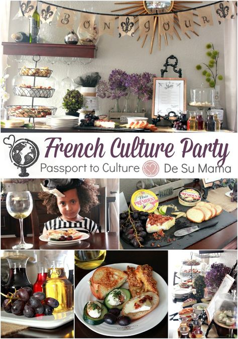 Passport to Culture: France! A cultural activity kids party aimed at raising global citizens with at-home travel. France Party Ideas, France Party Theme, France Themed Party, Cultural Activities For Kids, French Party Theme, French Club Ideas, French Themed Parties, French Party, Parisian Party