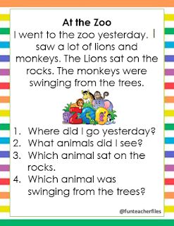 Teacher Fun Files: Reading Passages with Comprehension Questions 1 Reading Comprehension Grade 1, Teacher Fun Files, Reading Comprehension Texts, Remedial Reading, First Grade Reading Comprehension, Grade 1 Reading, Reading Comprehension For Kids, Reading Comprehension Kindergarten, Kindergarten Reading Activities