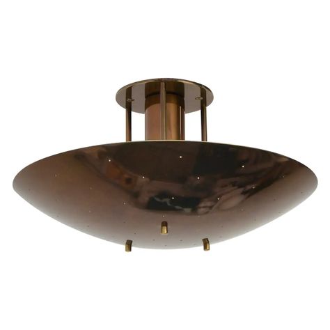 Petite LUsaucer Brass Fixture by Lumfardo Luminaires For Sale at 1stDibs Circular Chandelier, Sky Ceiling, Brass Light Fixture, Organic Glass, Flush Mount Chandelier, Modern Flush Mount, Chrome Chandeliers, Small Chandelier, Indirect Lighting