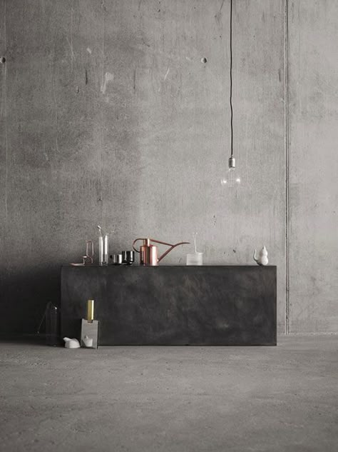 Indigo Furniture, Concrete Interiors, Concrete Walls, Concrete Wall, Design Minimalista, Cabinet Design, 인테리어 디자인, Kitchen Interior, Interior Spaces