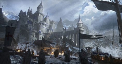 ArtStation - Northern Kingdom, 杨 胡 Snowy Kingdom, Game Art Environment, Minecraft Kingdom, Kingdom Art, Fantasy Castle, Dnd Art, Fantasy Places, Steampunk Art, City Landscape