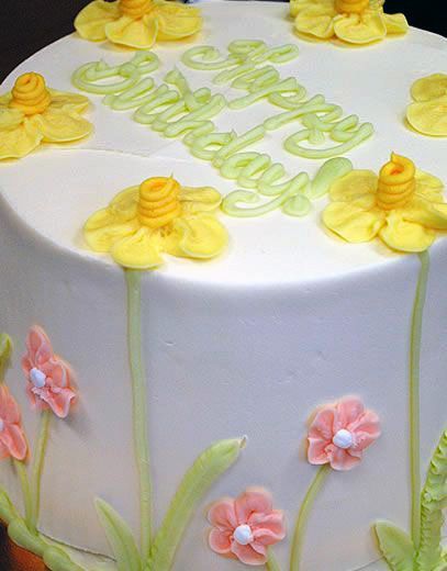 Daffodil cake Daffodil Cake, Cookie Cake Designs, Purple Cakes, Occasion Cakes, Fancy Cakes, Cookie Cake, Daffodils, Cake Ideas, Cake Designs