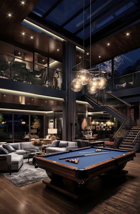 Modern Mancave, Loft House Ideas, Luxury Room Design, Modern Man Cave, Game Room Ideas, Zen House, Home Bar Rooms, Industrial Kitchen Design, Luxury Houses Mansions