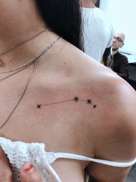 Dainty Aries Tattoo, Aries Tattoo Constellation, Aries Tatoos, Star Constellation Tattoo, Aries Constellation Tattoo, Purple Tattoos, Aries Constellation, Brush Tattoo, Taurus Tattoos