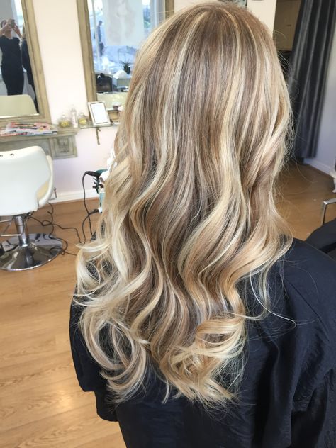 Light Blonde On Brown Hair, Balayage Blonde On Dark Hair, Blonde Highlights On Top Only, Blonde Foils On Blonde Hair, Light Brown Hair With Full Highlights, Brown Hair With Full Blonde Highlights, High Light Hair Color Ideas, High Light Hair Blonde, Dorty Blonde With Highlights