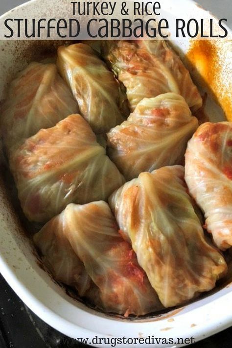 Turkey And Rice Stuffed Cabbage Rolls Cabbage Rolls With Ground Turkey, Rice Stuffed Cabbage Rolls, Turkey Cabbage, Stuffed Cabbage Rolls Recipe, Cabbage Stuffed, Healthier Dinners, Turkey Rolls, Turkey And Rice, Cabbage Dishes