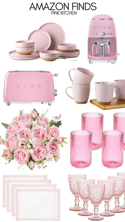 Small Pink Kitchen Ideas, Pink And Grey Kitchen Decor, Kitchen Decor Pink, Girly Apartment Decor Kitchen, Pink Aesthetic Kitchen, Kitchen Pink, Kitchen Apartment, Pink And Grey Kitchen, Girly Kitchen