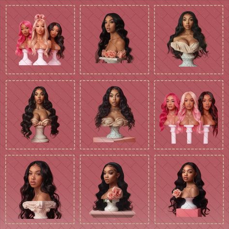 We coming thruuuuu with the hair stock images 🙌🏼🌹🎞️ all images generated with AI of course 💅🏼 now available on my site as a bundle. The bundle includes 10 hair stock images with full backgrounds & 10 images with no backgrounds 🙌🏼 just in case you don’t want the hassle of removing backgrounds, I got you 💃🏻 Comment “hair bundle” for the 🔗🏃 . . . . #hairbundlesale #stockimages #aigenerativeart #beautystock #hairstylists Wig Background Ideas, Bundles Photoshoot, Bundles Photoshoot Ideas, Bundle Business, Beauty Room Design, Barbie Hair, Background Ideas, Abstract Art Wallpaper, Marketing Images