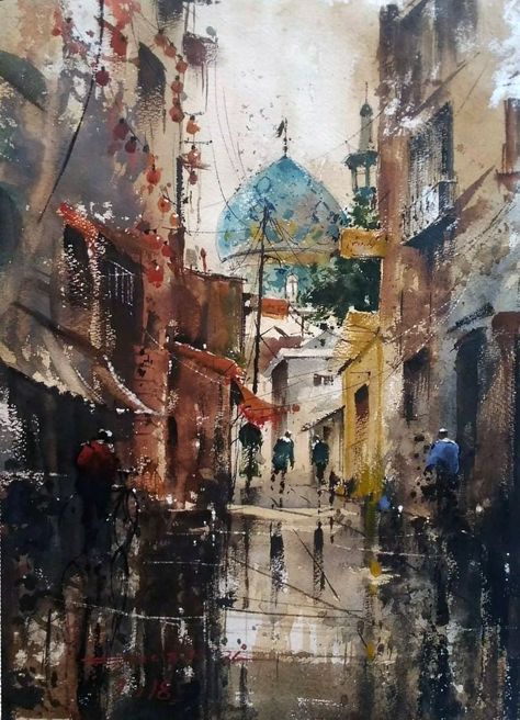 Old Dhaka Painting, Old Dhaka, Watercolor Indian, Dhaka City, Watercolor Scenery, Book Instagram, Editing Writing, Easy Canvas Painting, Textured Canvas Art