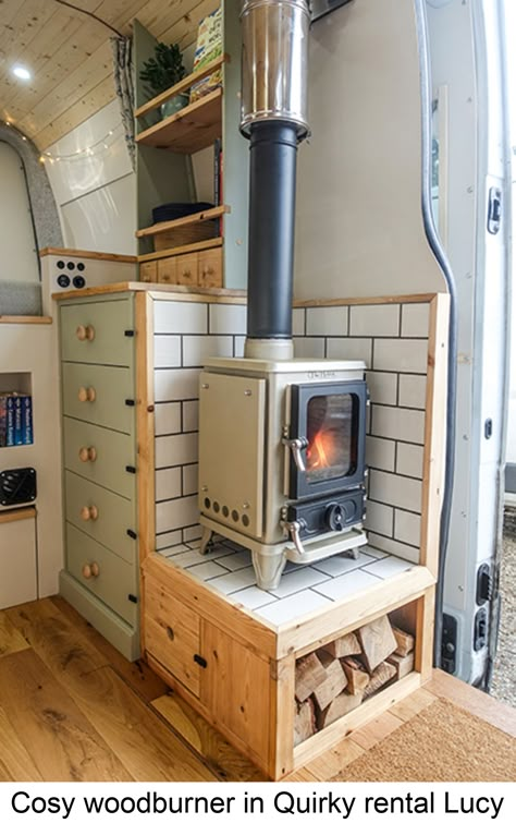 Cosy woodburner in Quirky rental Lucy #minimalist #living #room #decoration Small Camper, Bus Living, Kombi Home, Diy Camper Remodel, Bus House, Lake Food Ideas Summer, Food Ideas Summer, Lake Food Ideas, Tiny House Inspiration