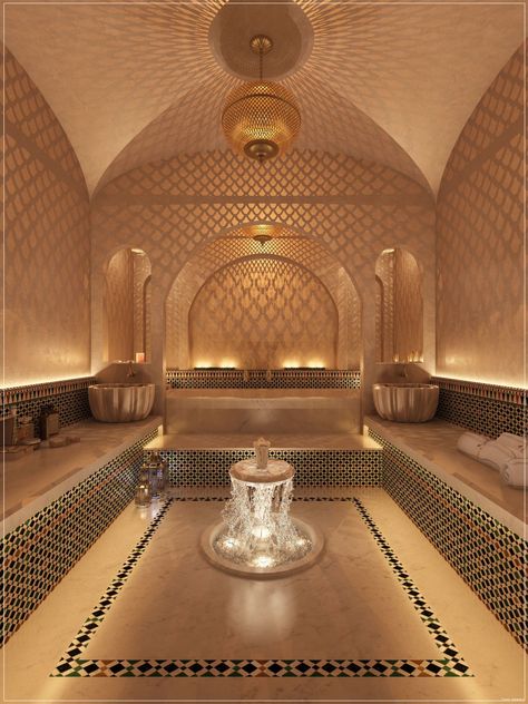 Hammam Interior Design, Hammam Bathroom Ideas, Arabic Bathroom Design, Moroccan Hammam Design, Moroccan Spa Design, Home Hammam, Arab Bathroom, Moroccan Hamam, Arabic Bathroom